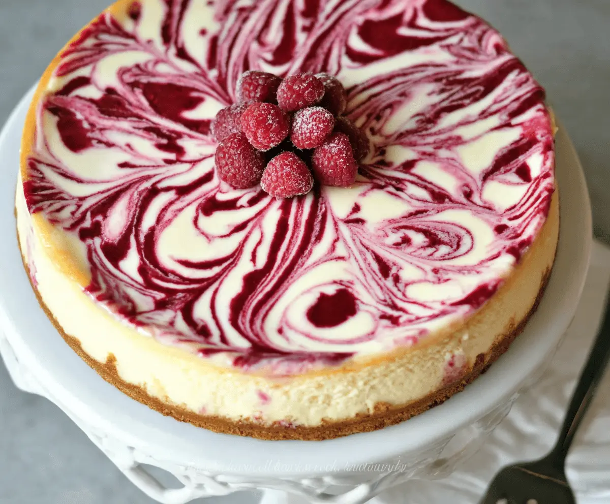 White Chocolate Raspberry Swirl Cheesecake