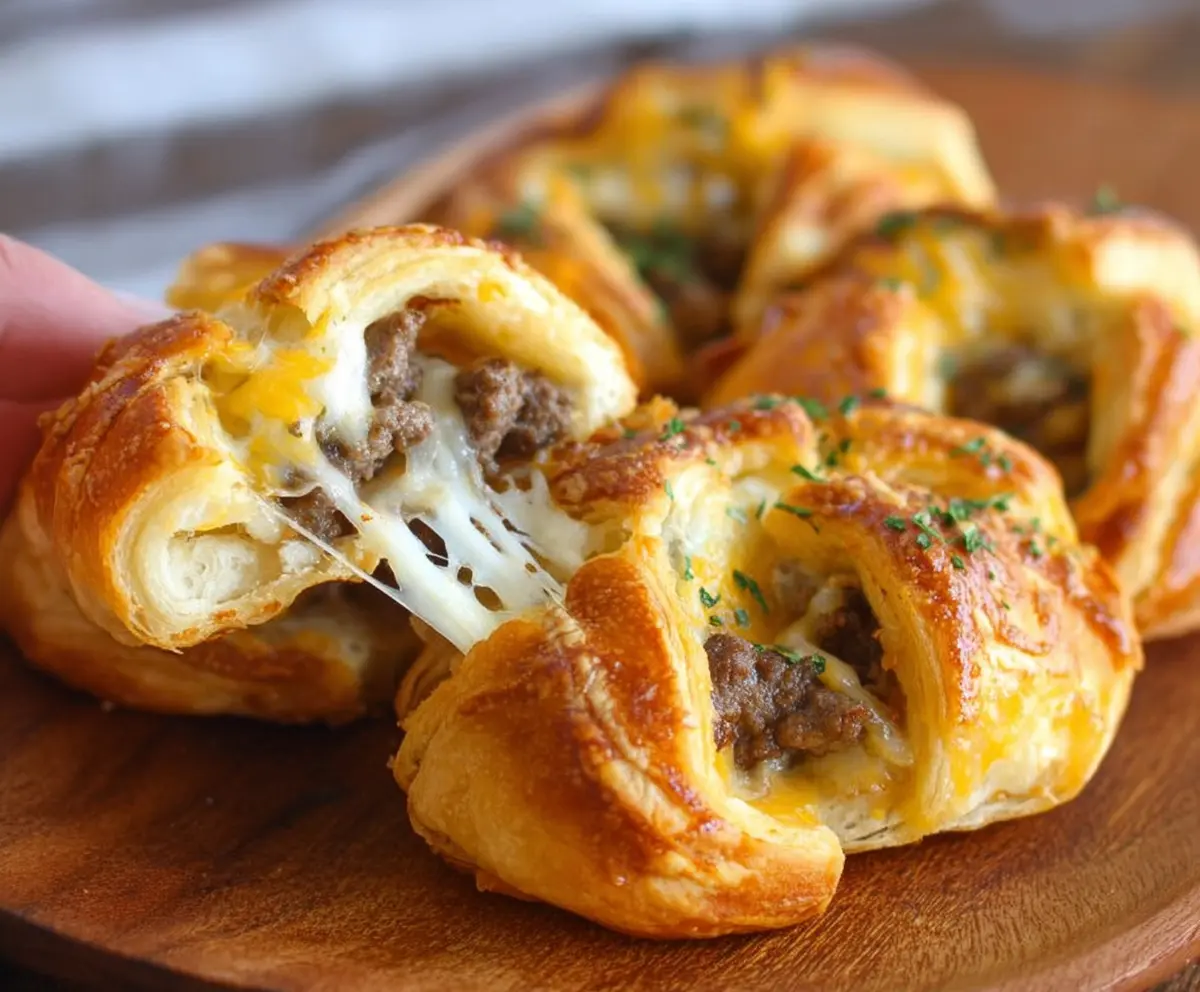 Delicious beef and cheese crescent ring bites served fresh, perfect for snacks or parties.