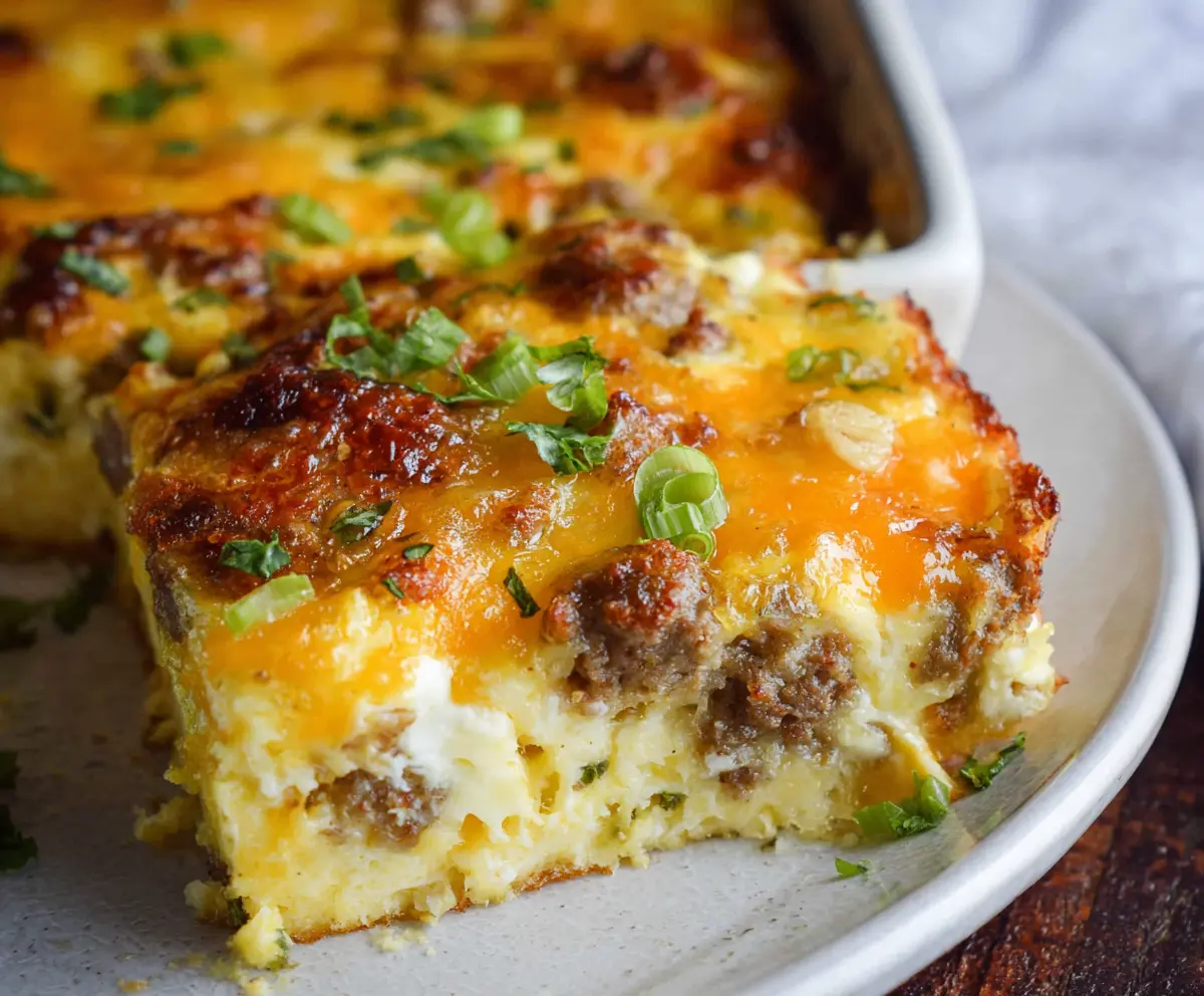 Delicious Breakfast Sausage Casserole with eggs and cheese for a hearty morning meal