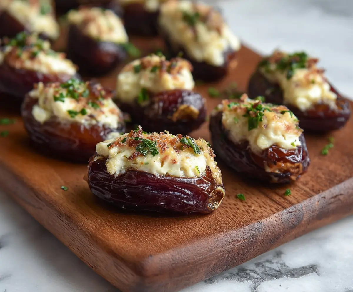 Delicious Brie stuffed dates wrapped in crispy bacon, perfect as an appetizer.