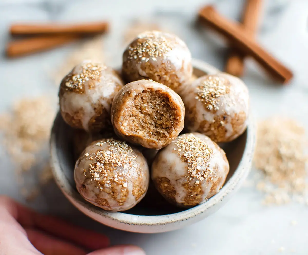 Delicious Cinnamon Roll Energy Bites perfect for a healthy snack.