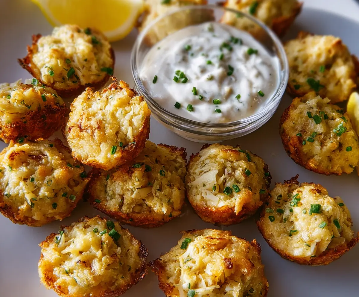 Delicious Crab Cake Bites served with lemon and fresh herbs, perfect for appetizers.