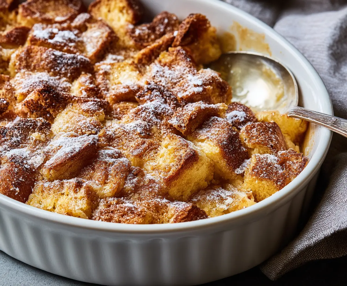 Delicious French Toast Casserole with crispy golden top and warm syrup drizzle, perfect for brunch.