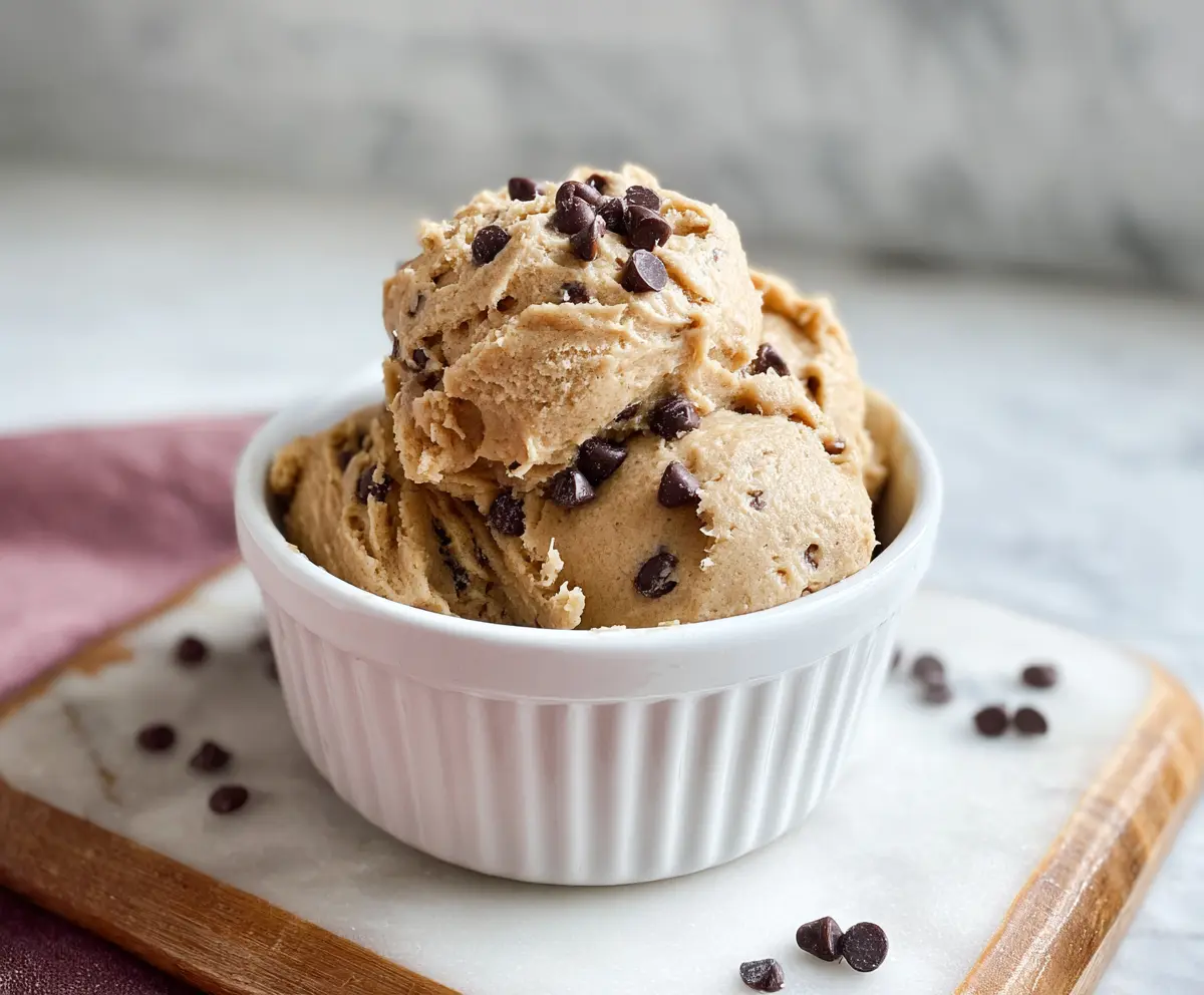 Creamy Greek Yogurt Cookie Dough with chocolate chips, a healthy treat for snacking.