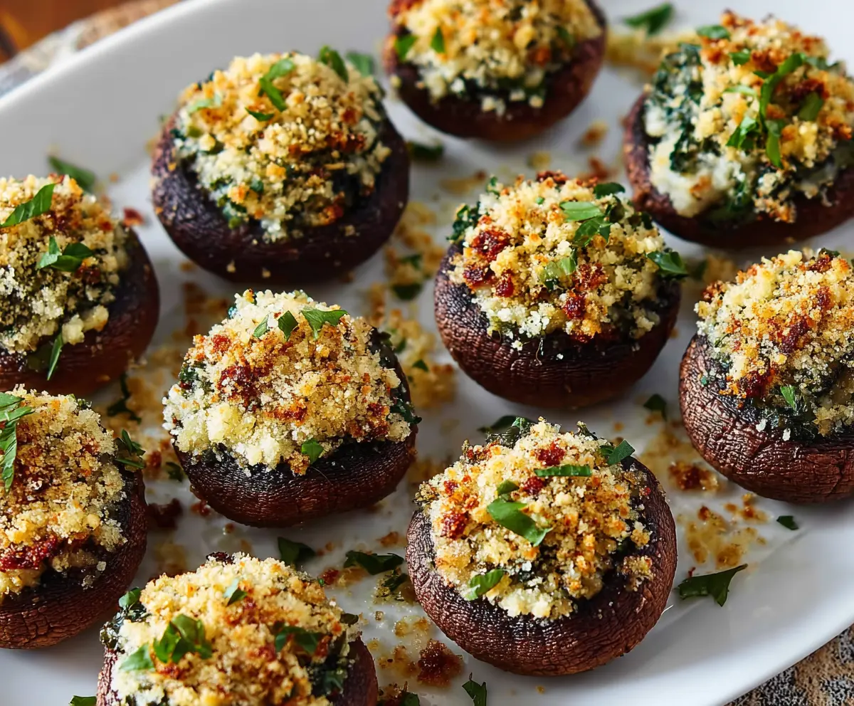 Delicious stuffed mushrooms topped with herbs and cheese, perfect as an appetizer stretch.