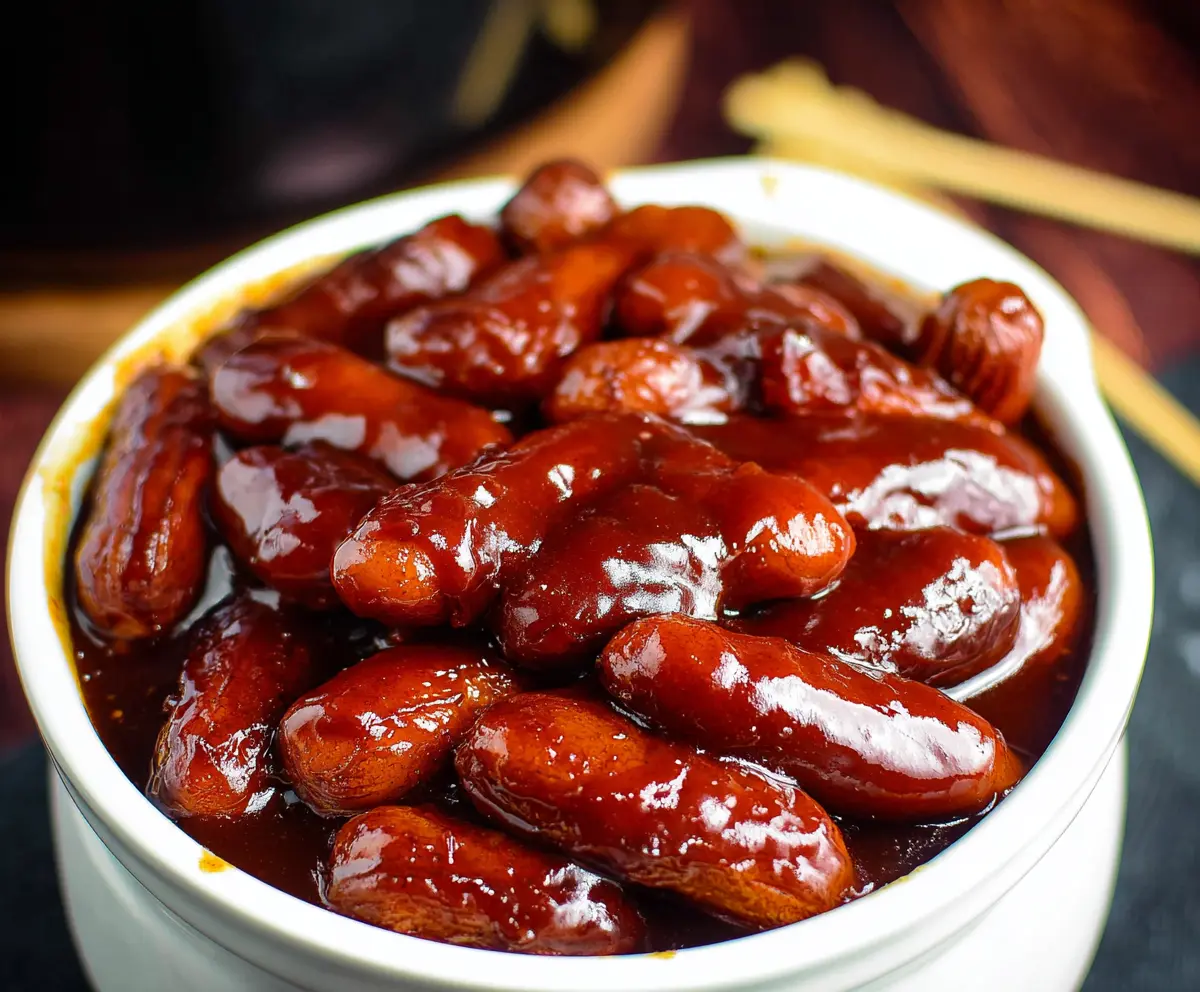 Delicious BBQ Little Smokies cooking in a crock pot for a flavorful appetizer