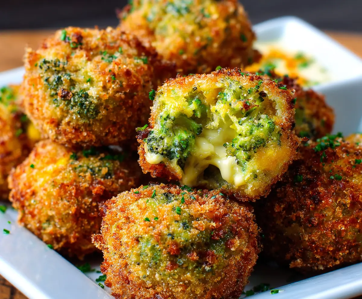 Delicious homemade broccoli cheddar poppers served on a plate, perfect as a snack or appetizer.