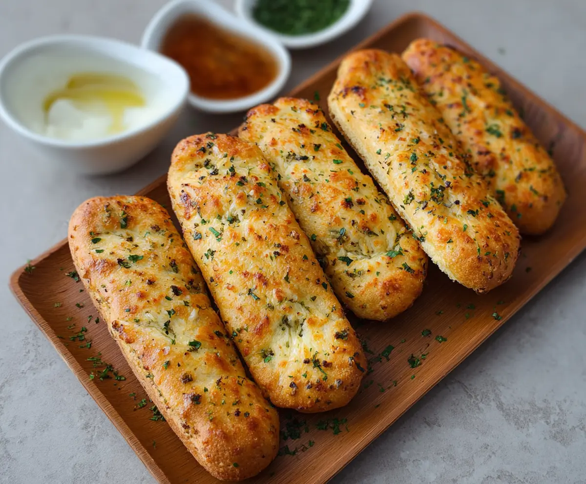 Delicious cottage cheese garlic breadsticks fresh out of the oven, perfect for snacking and parties