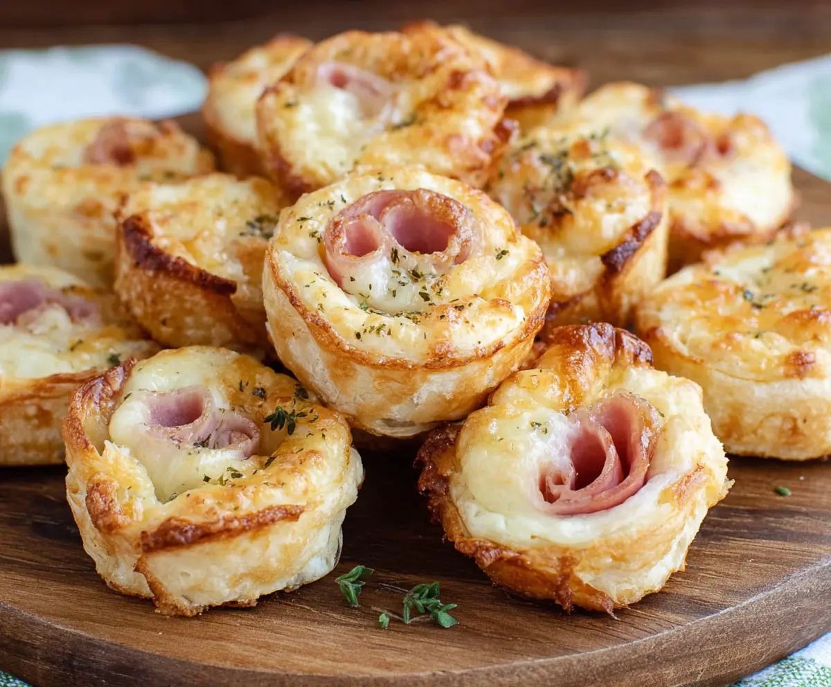 Delicious ham and cheese bites served as a tasty appetizer or snack.
