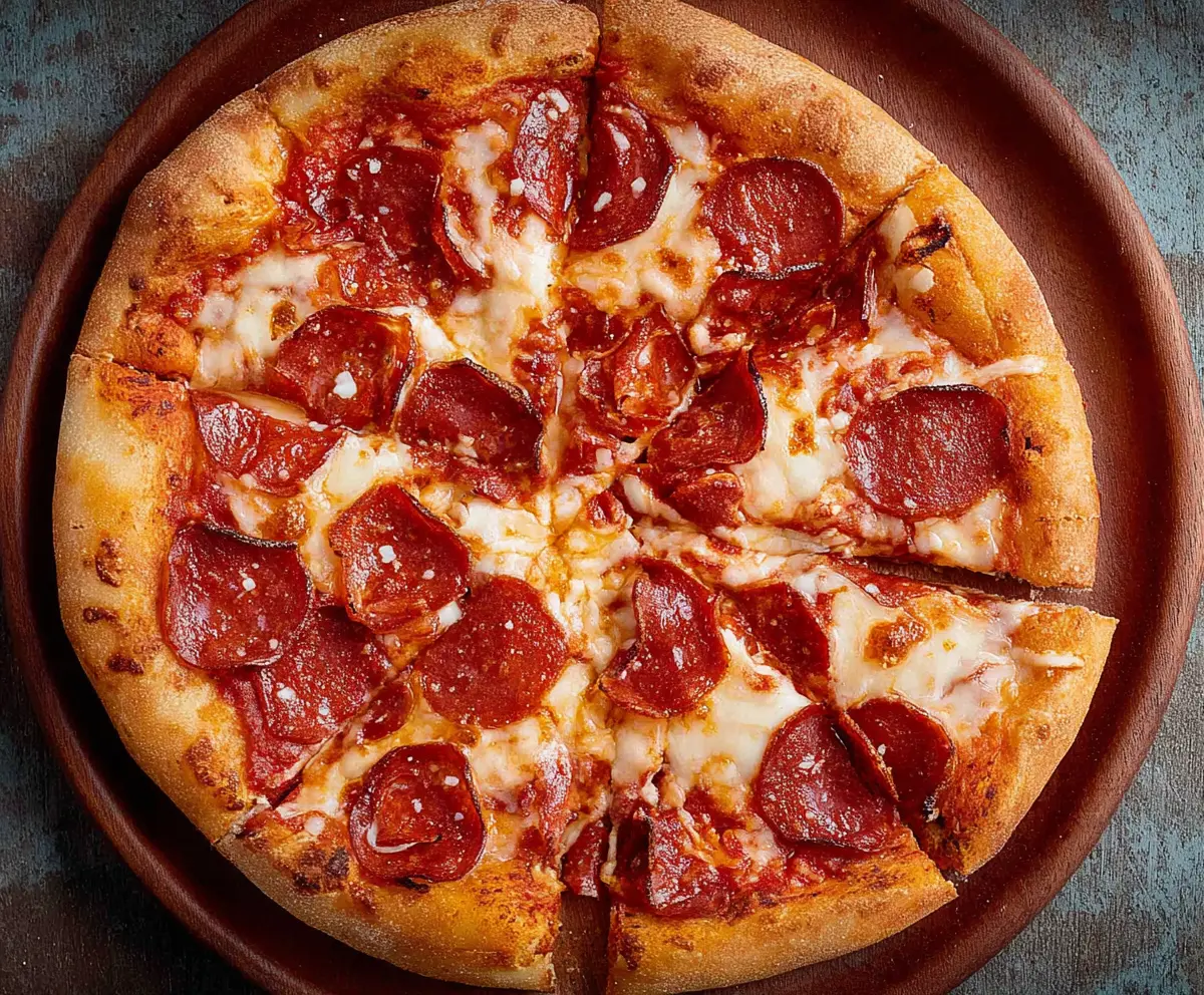 Delicious homemade pepperoni pizza with melted cheese and crispy crust.