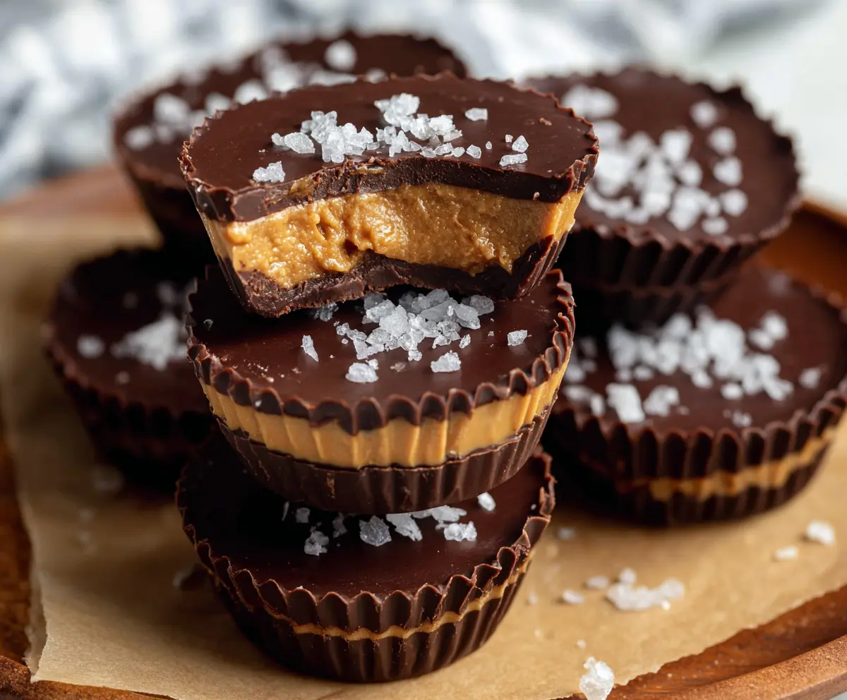 Delicious homemade protein peanut butter cups with creamy peanut butter and rich chocolate coating.