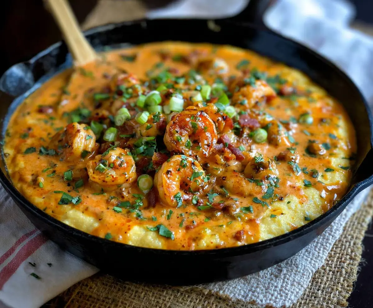 Delicious smothered shrimp served over creamy grits, a soulful Southern dish.