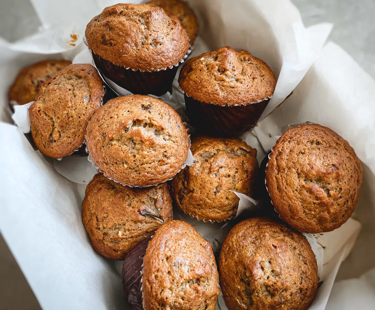 Delicious sourdough discard banana bread muffins fresh from the oven.