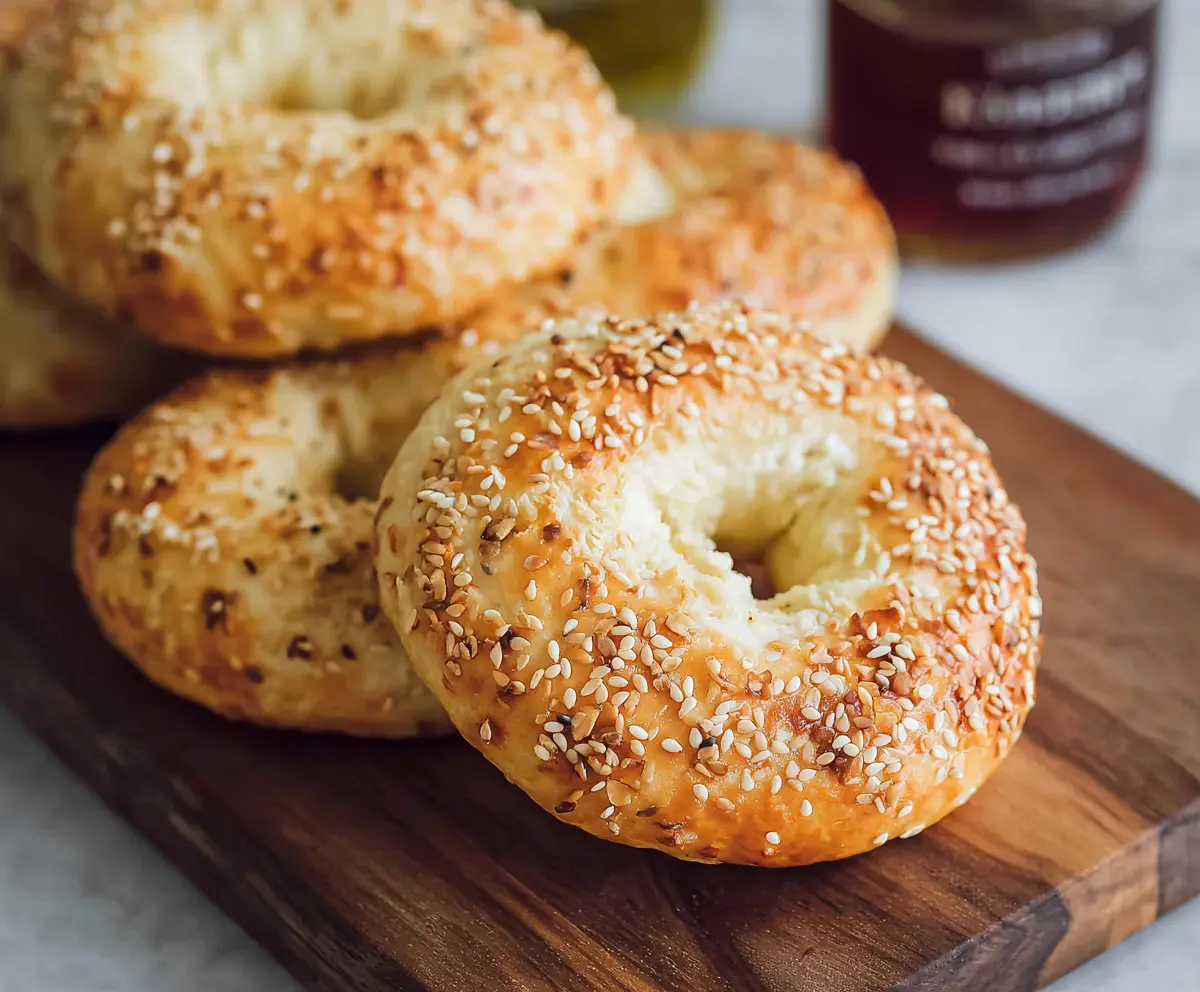 Delicious 3-ingredient cottage cheese bagels on a plate, perfect for a quick healthy breakfast
