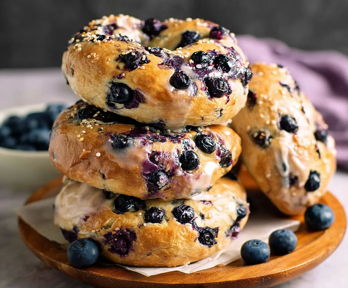 Delicious homemade blueberry bagels made with just four simple ingredients, perfect for a quick breakfast or snack.