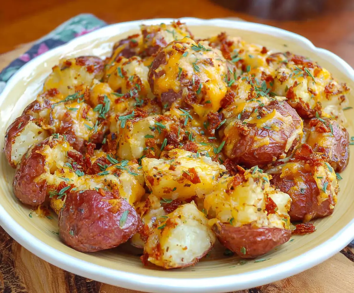 Delicious cheesy red potatoes baked to perfection with melted cheese on top.