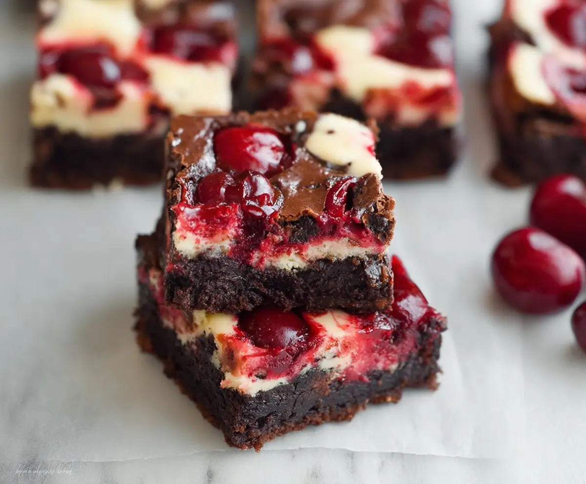 Delicious cherry cheesecake brownies with a rich chocolate base and fresh cherry topping.