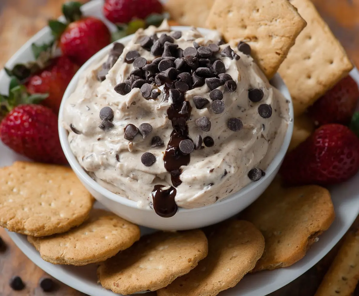 Delicious chocolate chip dessert dip served in a bowl, perfect for sweet snacking and parties