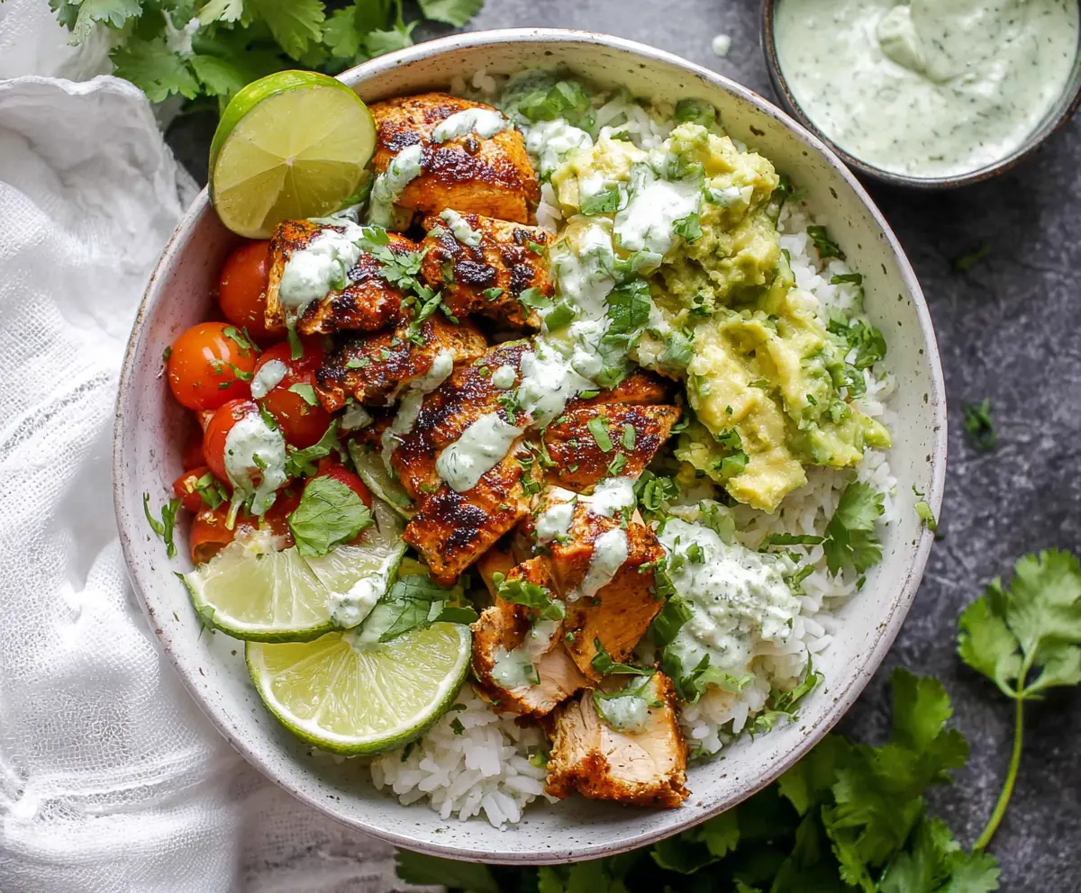 Fresh cilantro and lime chicken bowls with vibrant vegetables