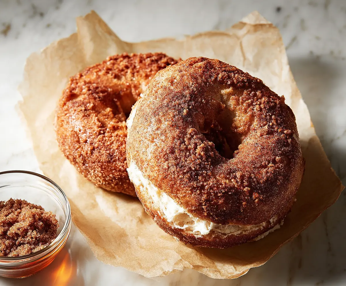 Delicious cinnamon sugar crunch bagels topped with sweet cinnamon and sugar glaze.