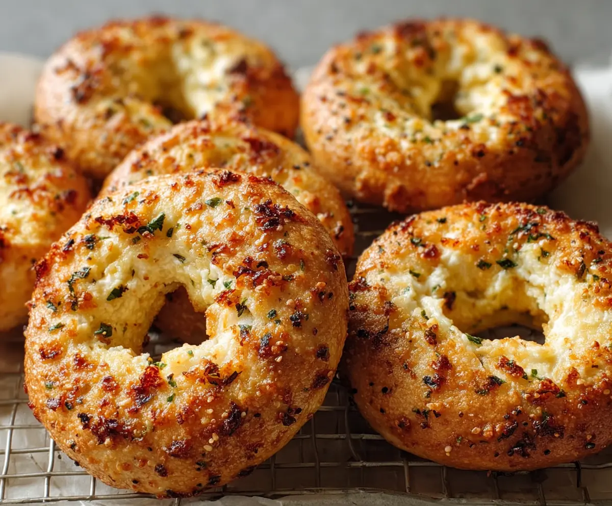 Delicious Garlic Parmesan Cottage Cheese Bagels with golden crust and cheesy topping