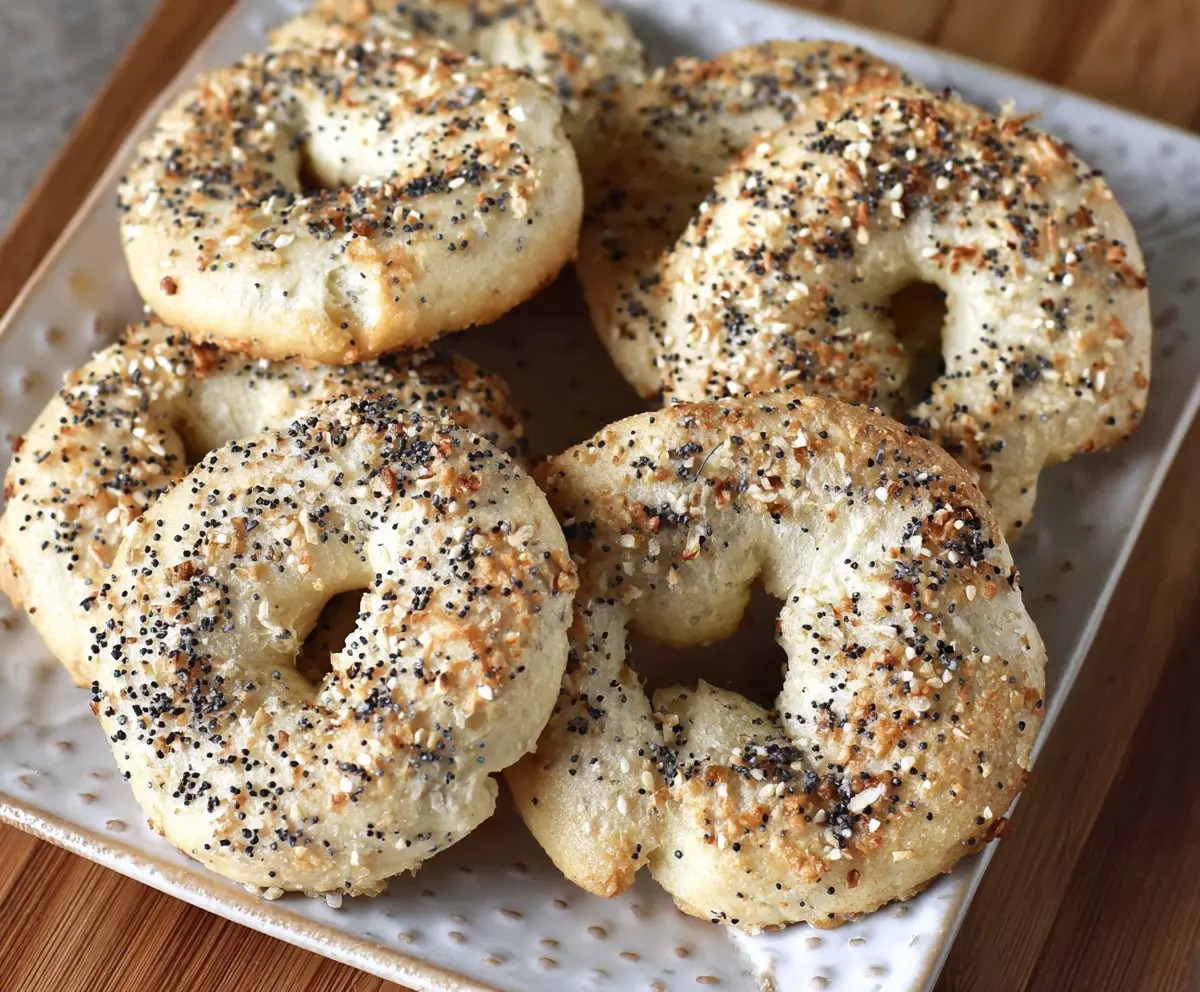 Delicious gluten-free Greek yogurt bagels on a wooden board, perfect for breakfast or a snack.