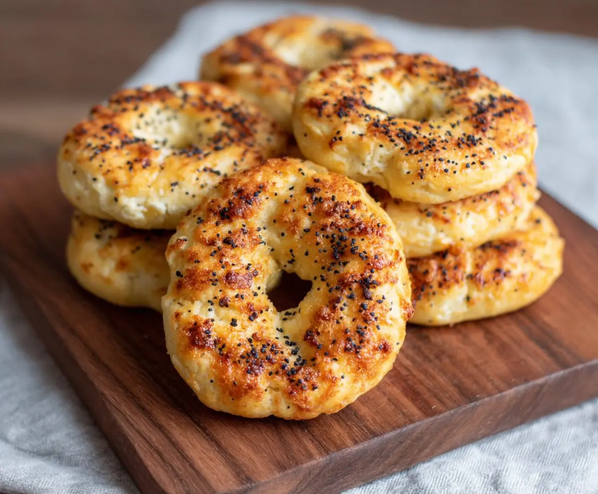 Delicious homemade Keto Cottage Cheese Bagels on a wooden table, perfect for low-carb breakfast.
