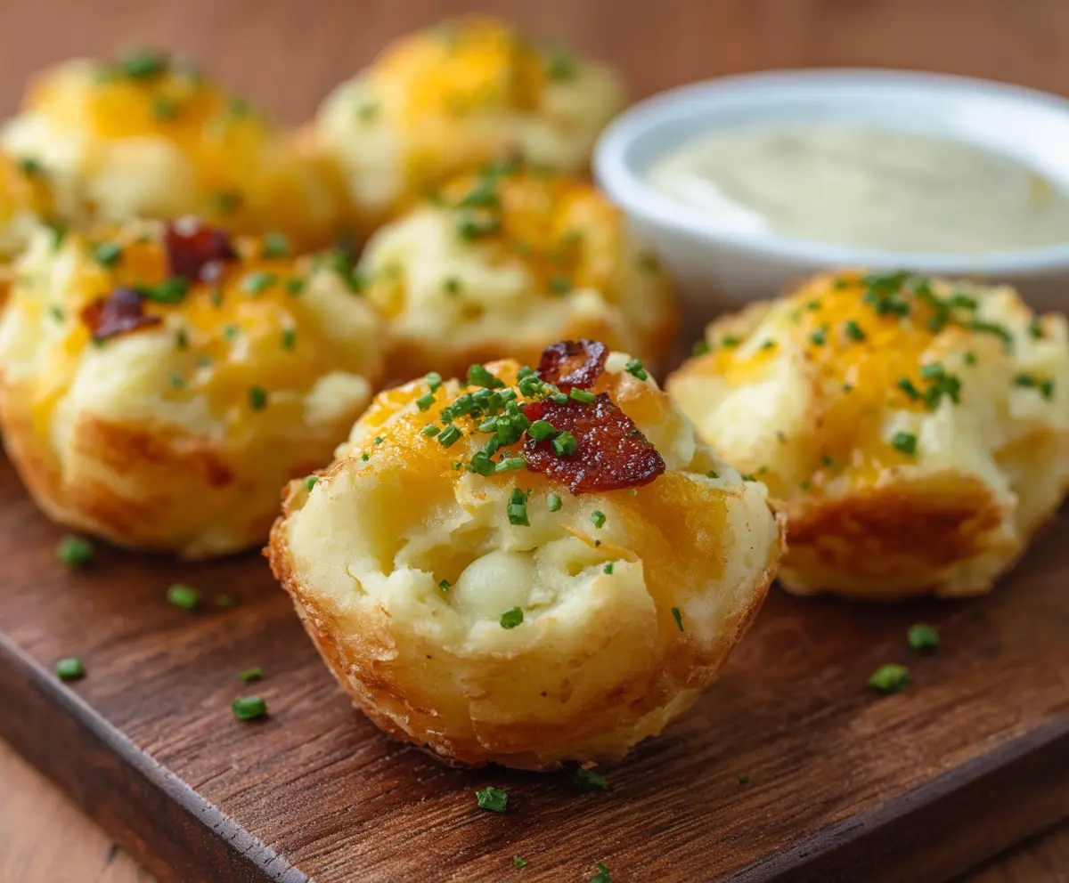 Delicious Mashed Potato Bites served with herbs and cheese, perfect for appetizers or snacks.