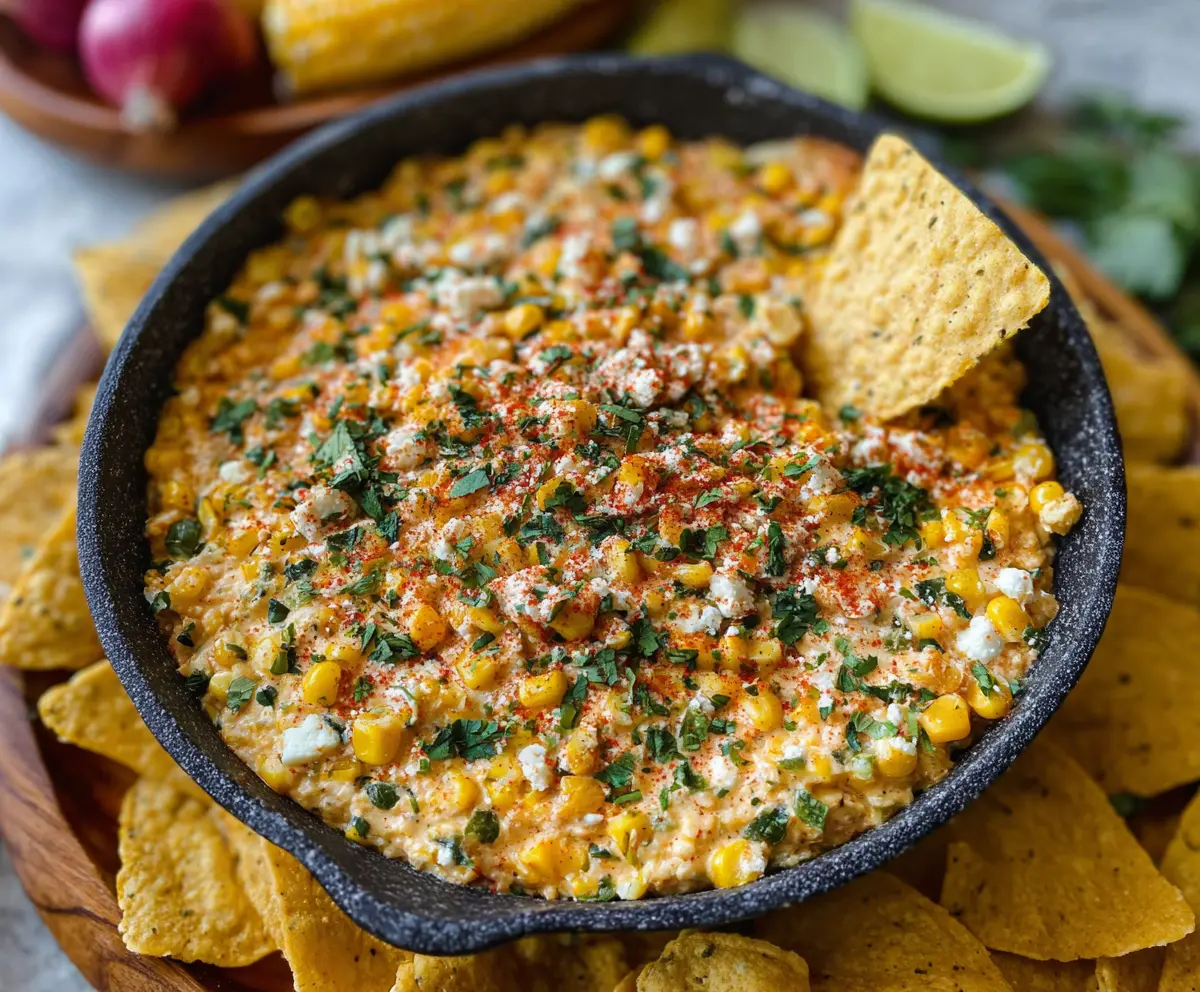 Creamy Mexican Corn Dip with cheese and spices, perfect for parties and snacking.