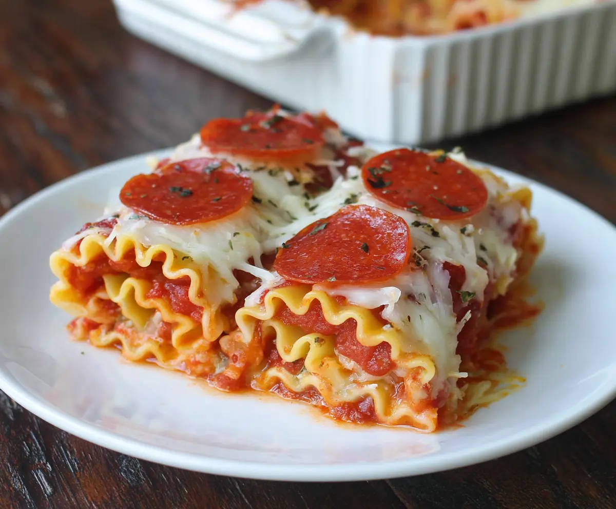 Delicious Pepperoni Pizza Lasagna Roll Ups with melted cheese and crispy edges.