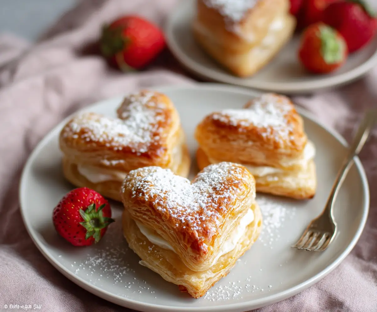 Delicious puff pastry hearts filled with sweet or savory ingredients, ready to serve as an elegant appetizer or dessert.