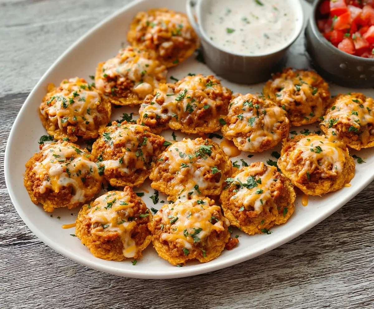 Delicious Taco Ranch Bites with crispy shells, seasoned beef, and fresh toppings.