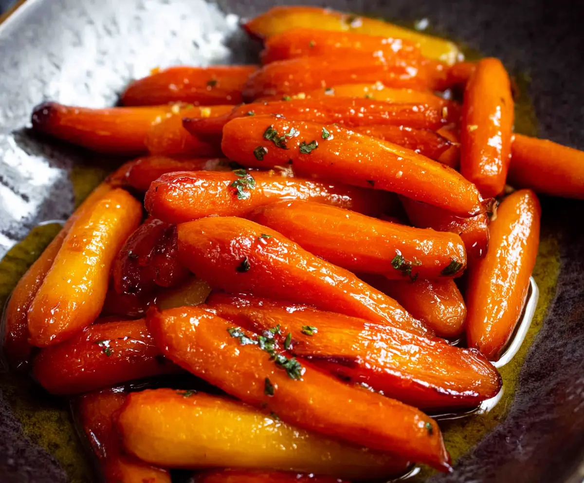 Delicious candied carrots garnished with sugar and cinnamon, perfect for a festive dessert.