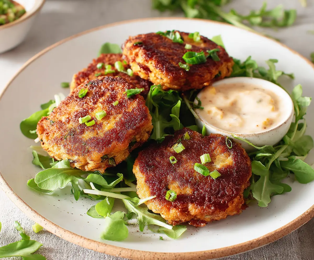 Delicious crispy Corned Beef Fritters served on a plate with fresh herbs.