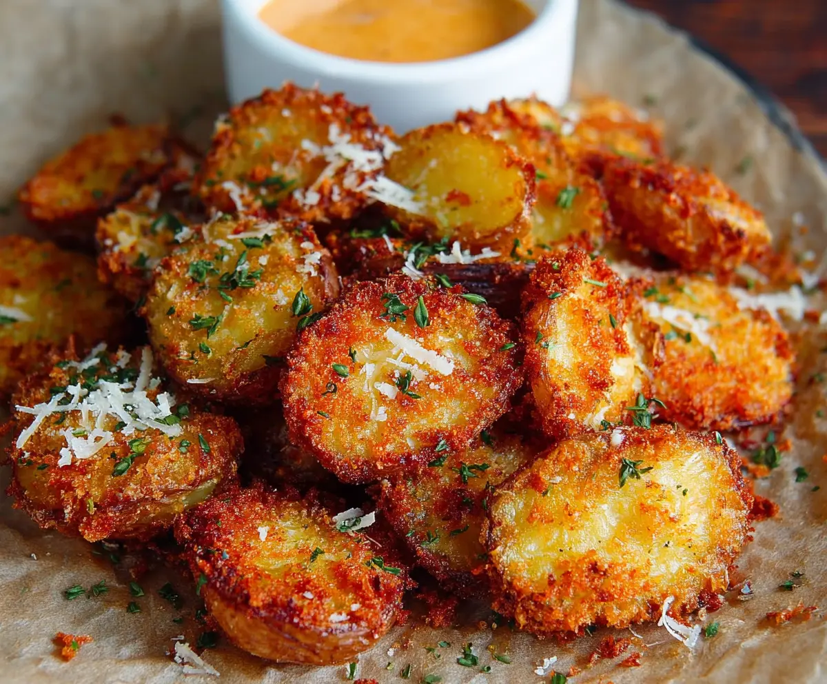 Delicious crispy crunchy Parmesan potatoes served as a perfect side dish.