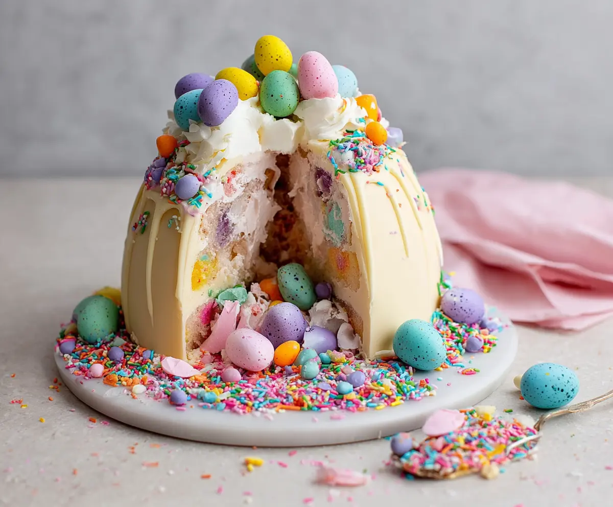 Delicious Epic Easter Egg Smash Cake with colorful decorations and festive appearance