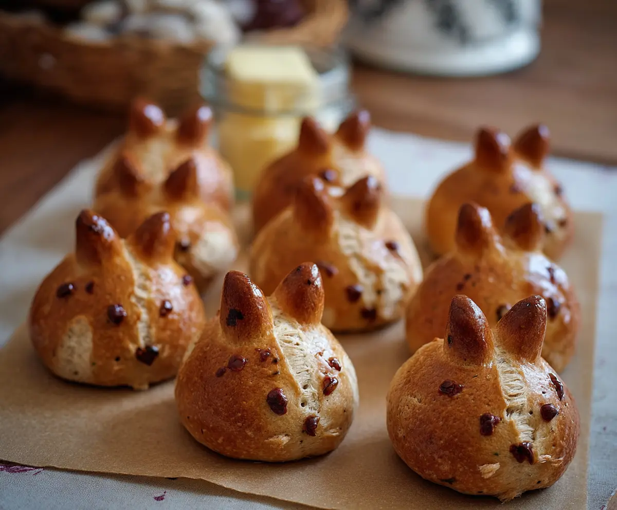 Delicious Hot Cross Bunny Rolls with festive icing and Easter decoration