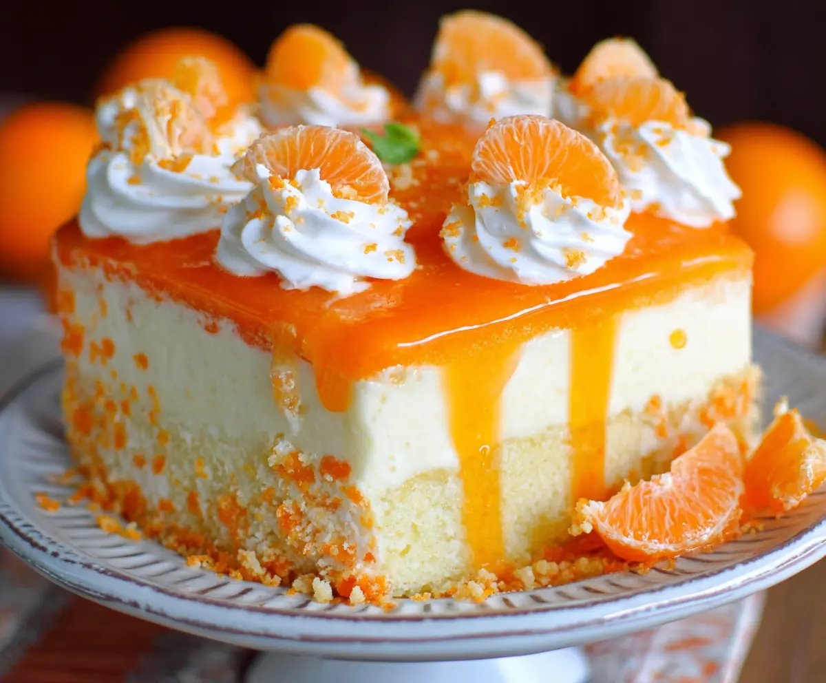 Delicious Orange Creamsicle Cake with vibrant orange frosting and creamy filling, perfect for summer desserts.