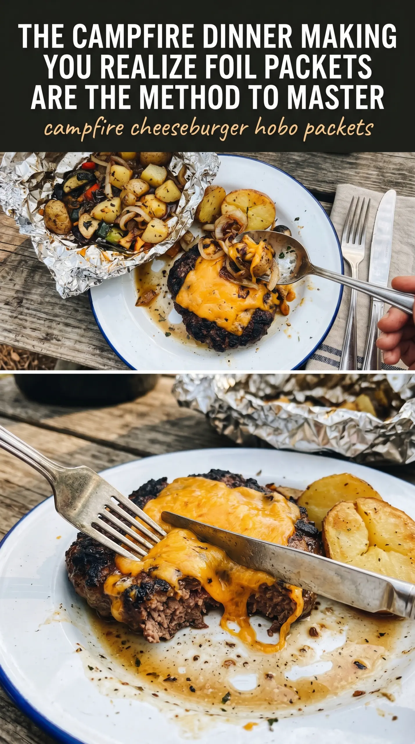Campfire Cheeseburger Hobo Packets cheesy potatoes and beef