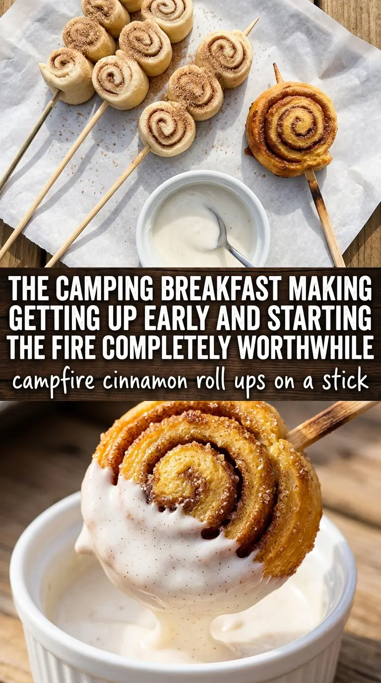 Campfire Cinnamon Roll Ups On A Stick dessert, cinnamon sugar, campfire treat