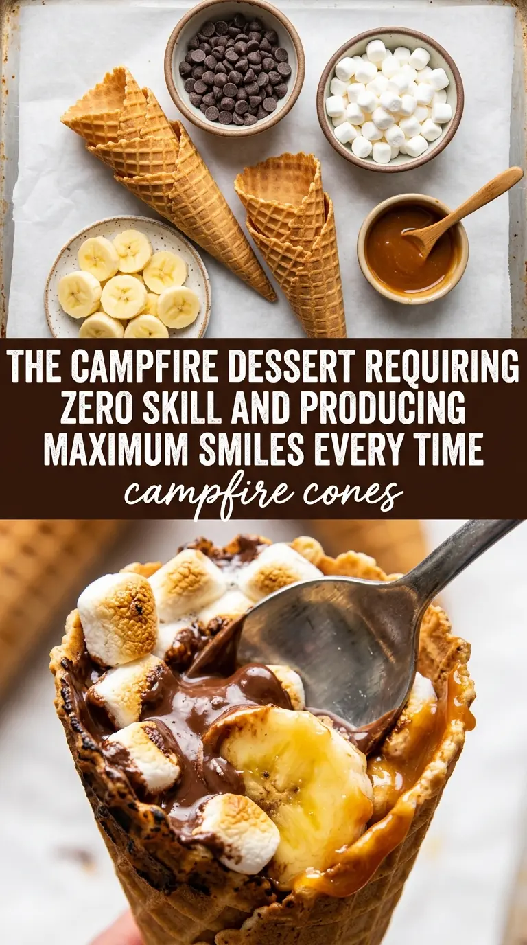 Campfire Cones melted chocolate marshmallow fruit