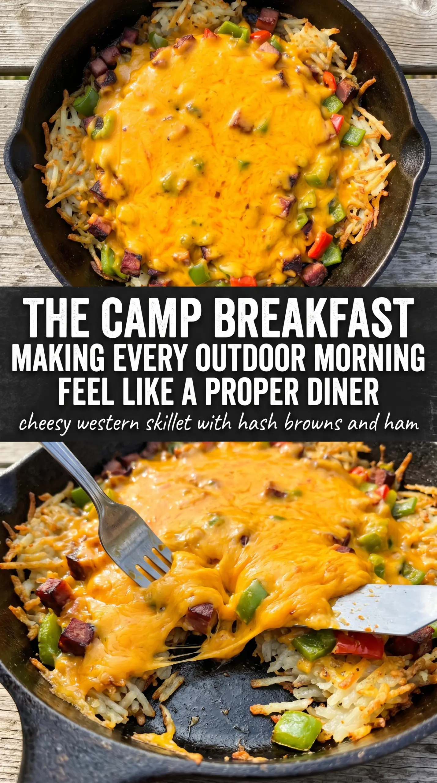 cheesy western skillet with hash browns and ham cooked tender