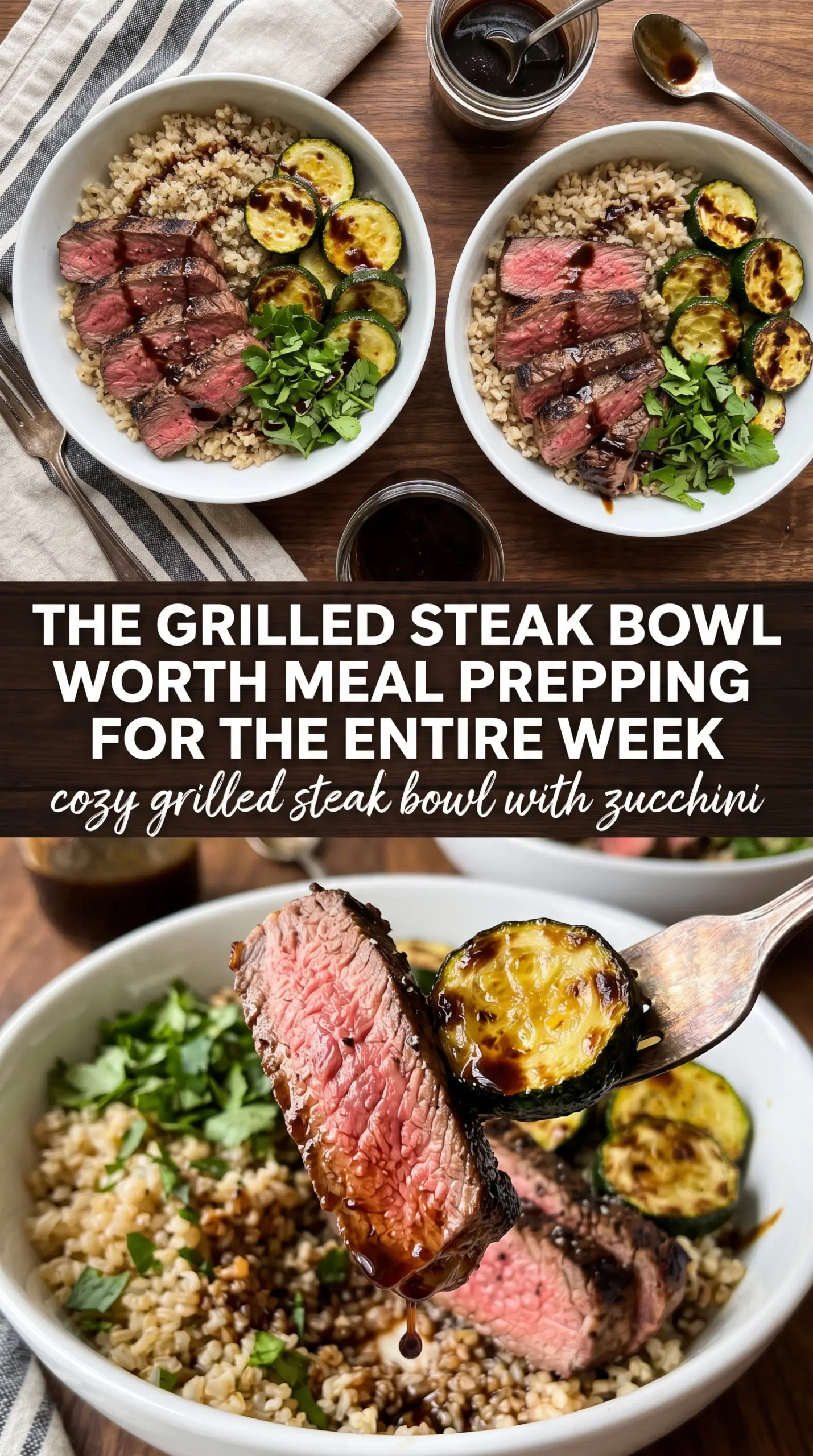 cozy grilled steak bowl with zucchini cooked grilled
