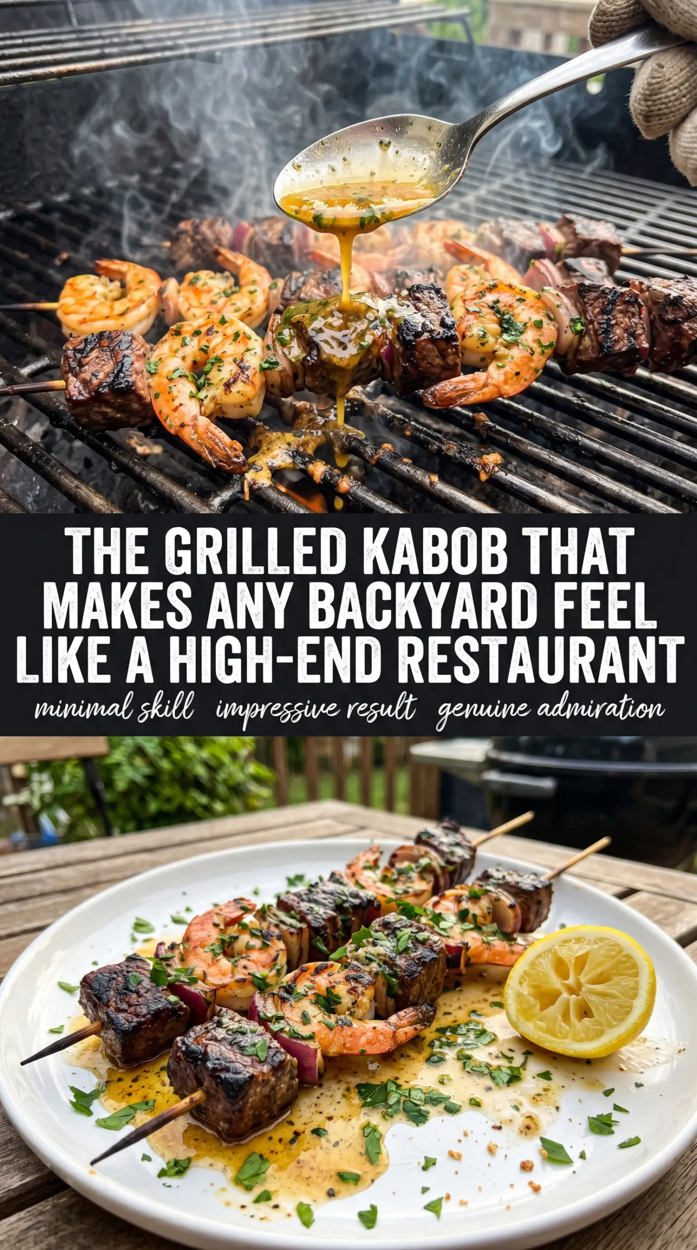 grilled garlic butter steak and shrimp kabobs cooked grilled