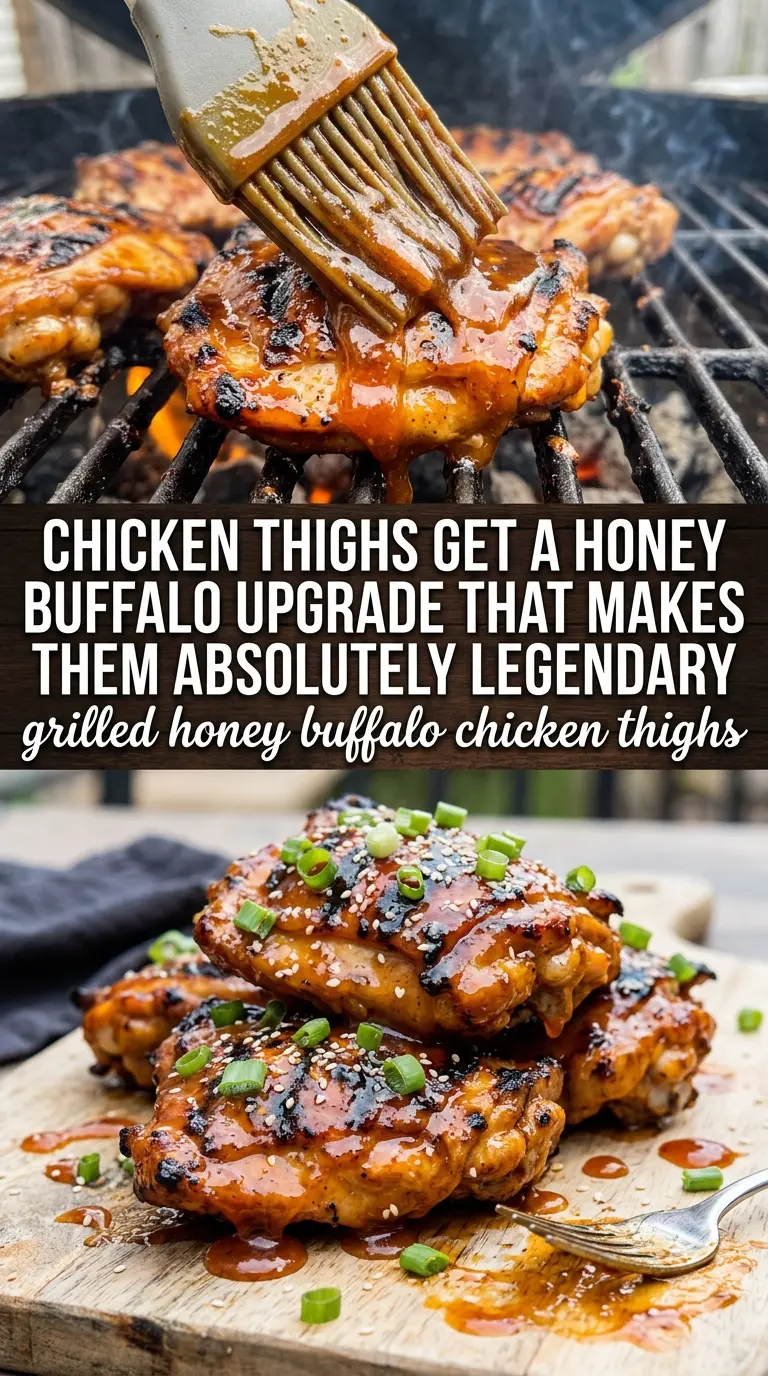 Grilled Honey Buffalo Chicken Thighs sticky spicy crispy