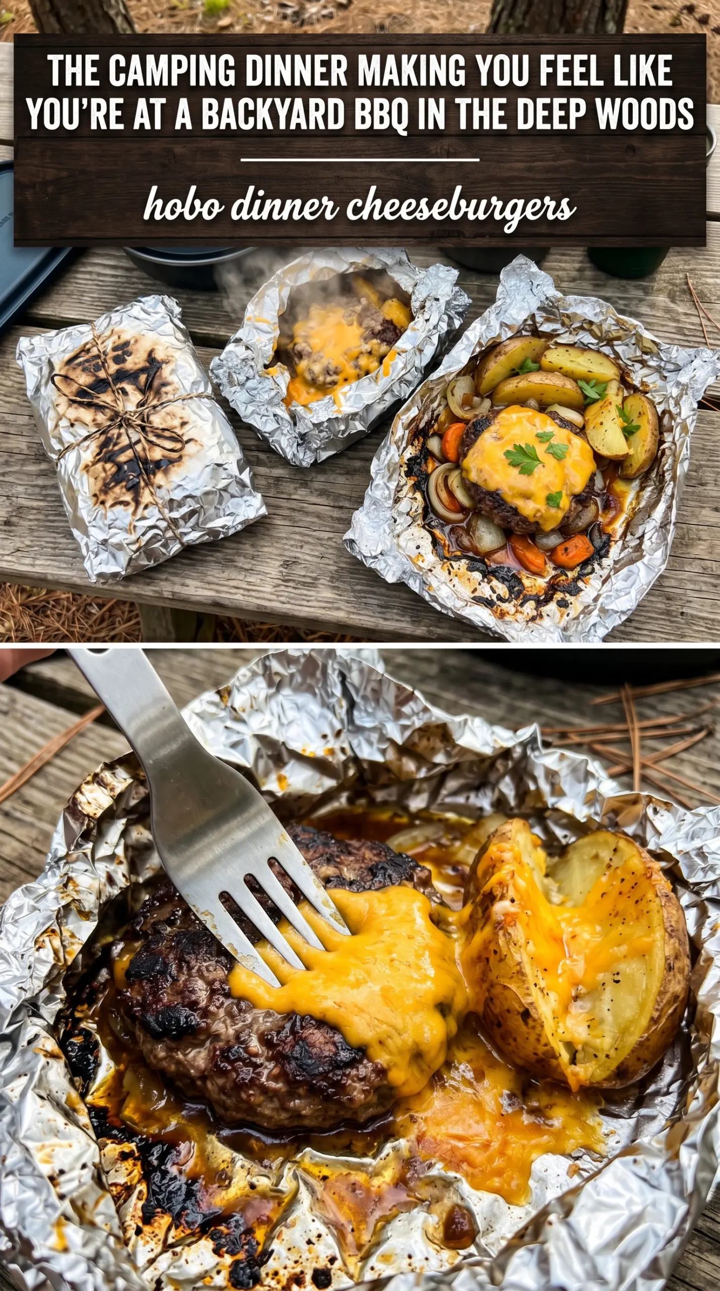 Hobo Dinner Cheeseburgers foil packet burger vegetables melted cheese
