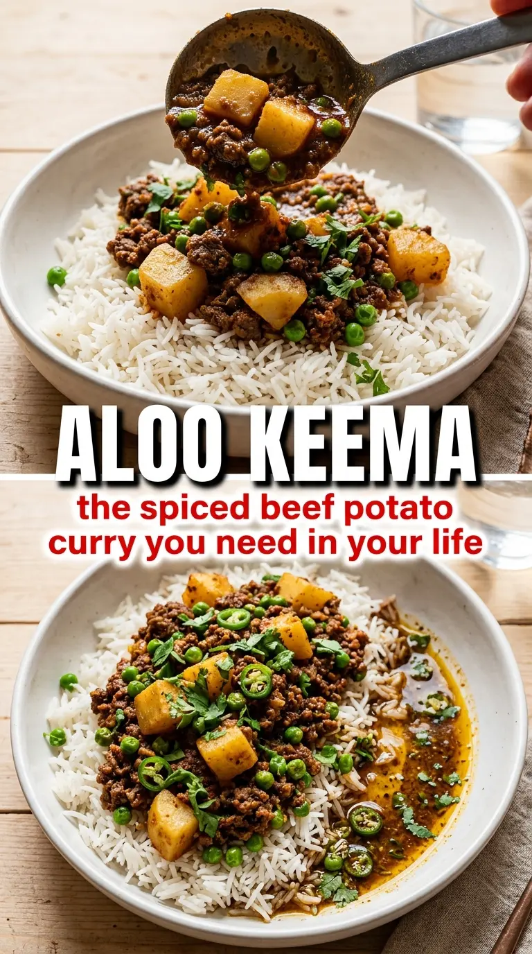 Aloo Keema spiced beef curry with potatoes, savory and aromatic