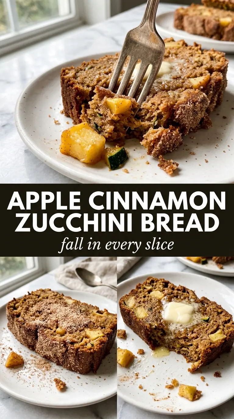 Apple Cinnamon Zucchini Bread with cinnamon swirl, tender apple chunks