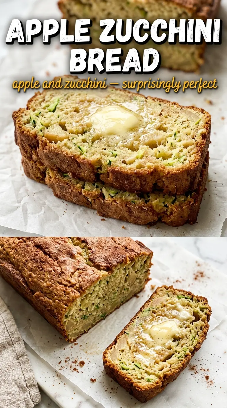 Apple zucchini bread with cinnamon sugar crust, spiced loaf, golden crumb