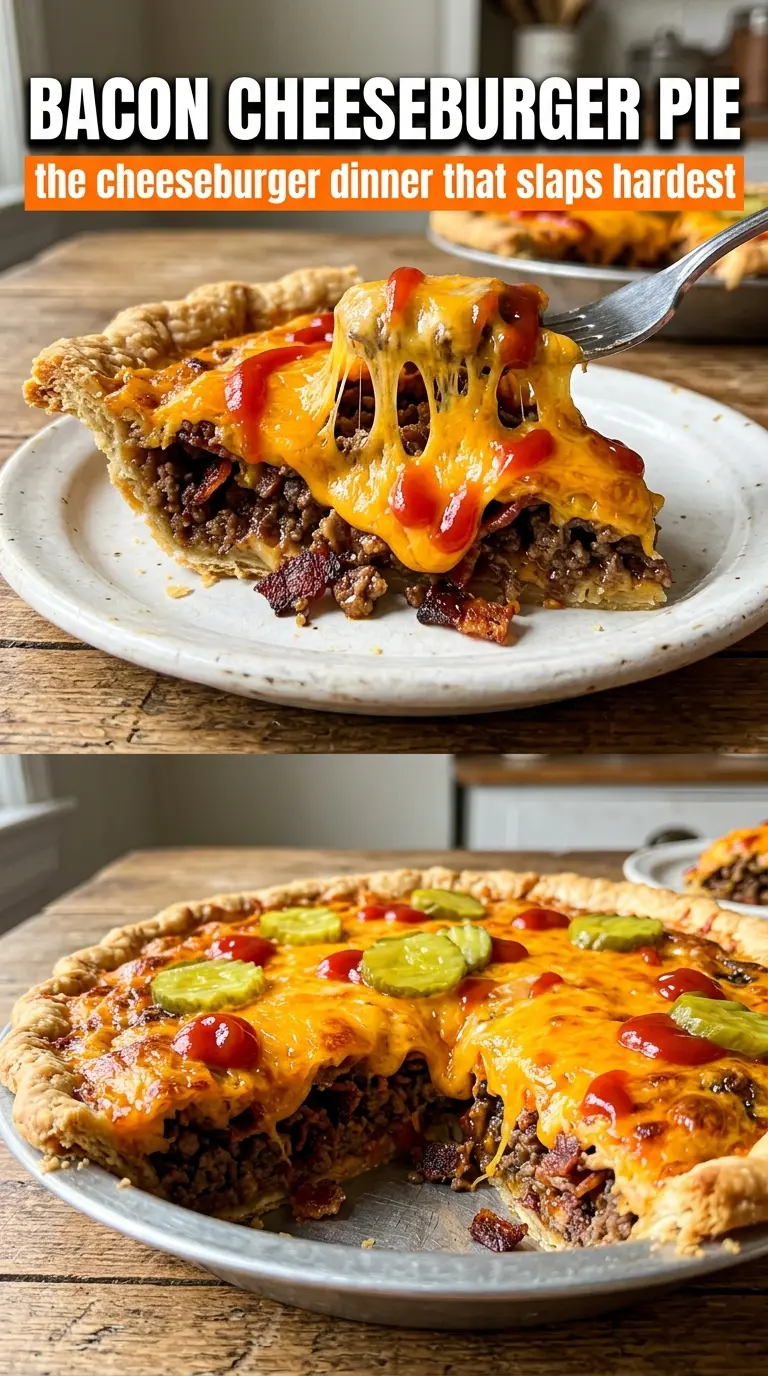 Bacon cheeseburger pie golden cheesy custardy